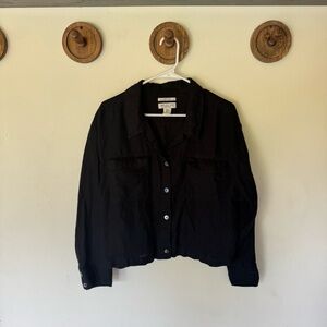 Rachel Zoe 100 linen Women's Black crop Button-Up Jacket size XL